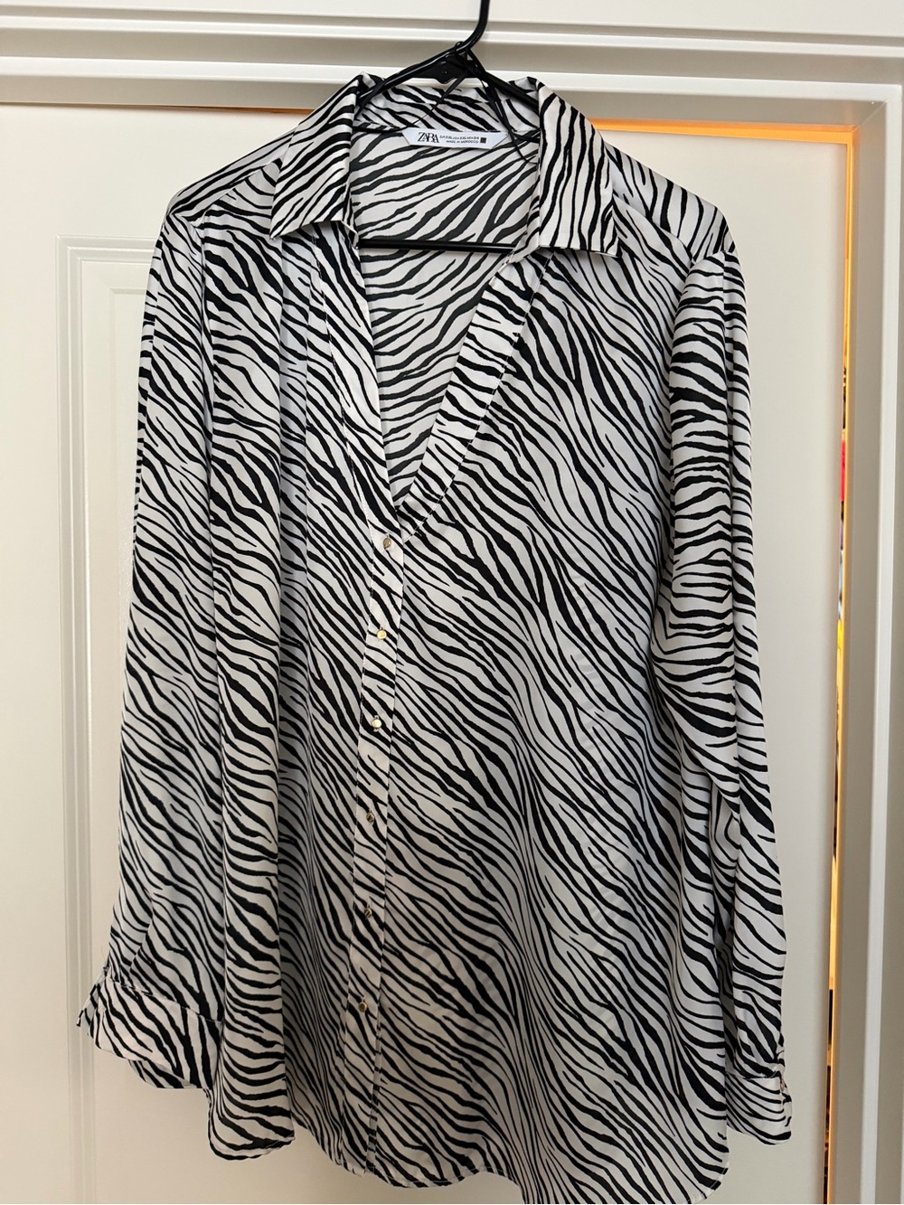 Zara Black & White Zebra-Print Button-Down Shirt